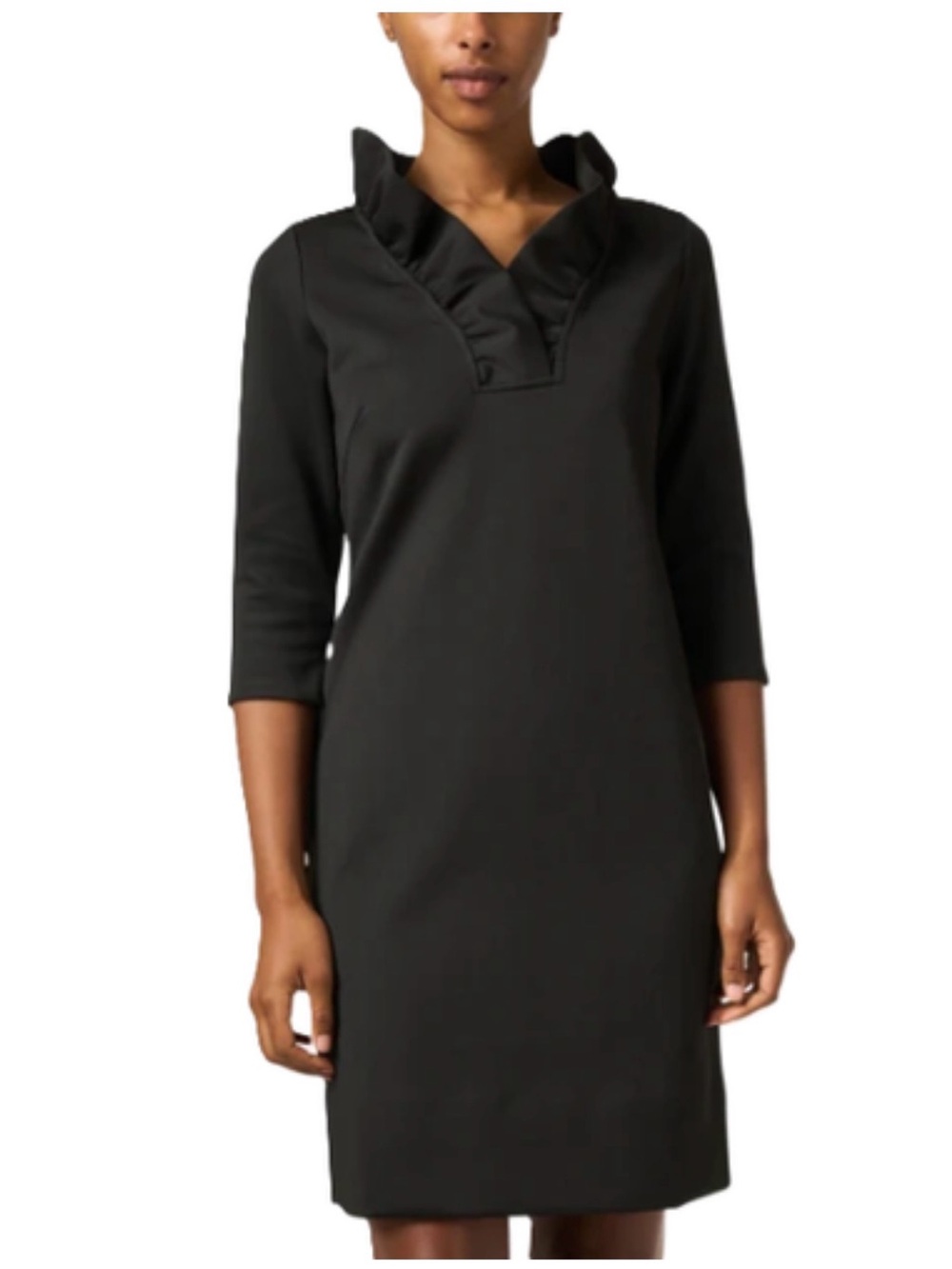 Gretchen Scott Designs Black Ruffle V-Neck Long Sleeve Dress